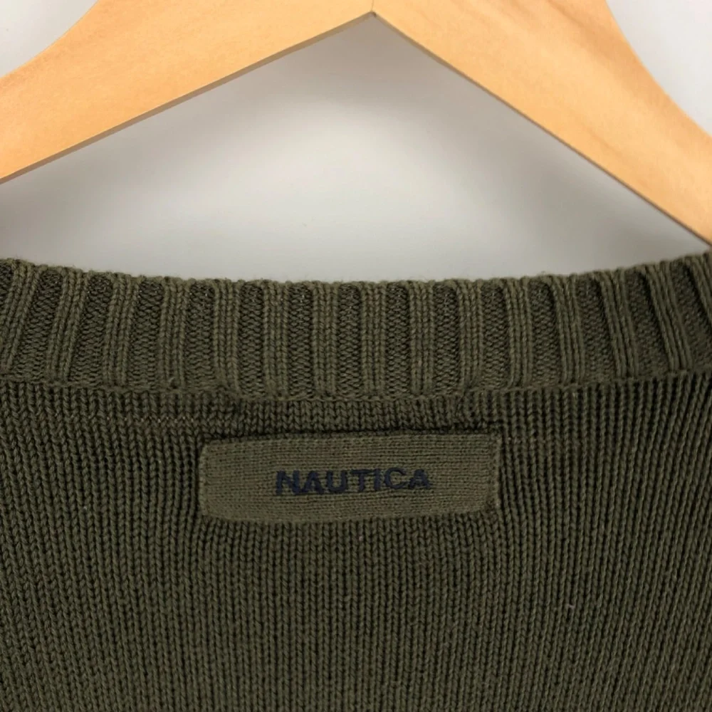 Nautica Mens Sweater Size XXL Green Olive Nordic Fair Isle‎ Cotton Wool Pullover
